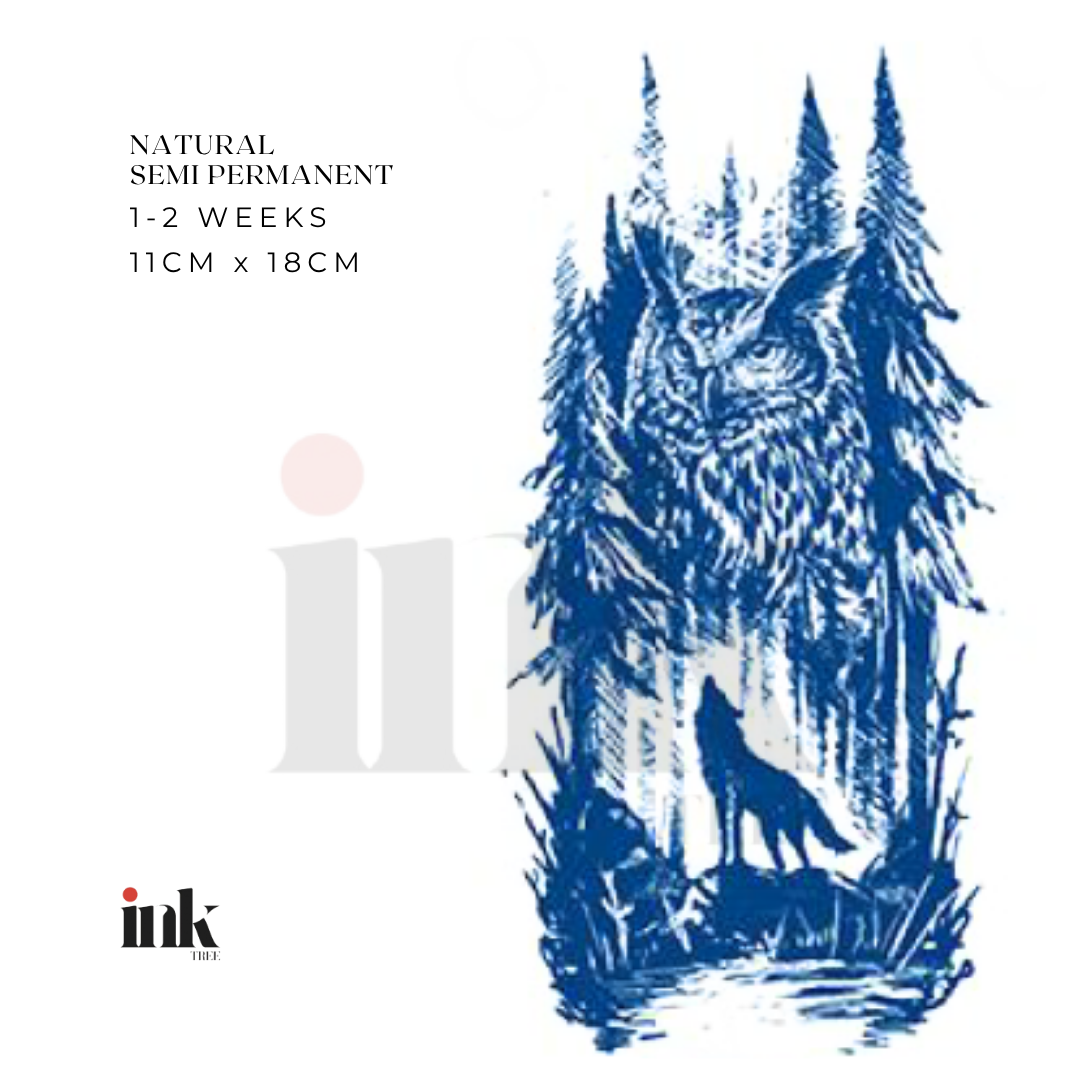 Owl & Wolf Forest Temporary Tattoo (Medium)