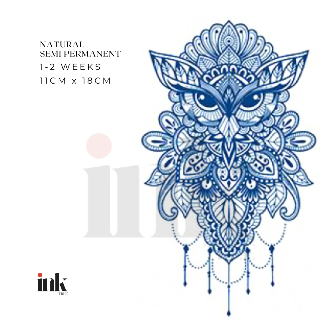 Mandala Owl Temporary Tattoo (Medium)