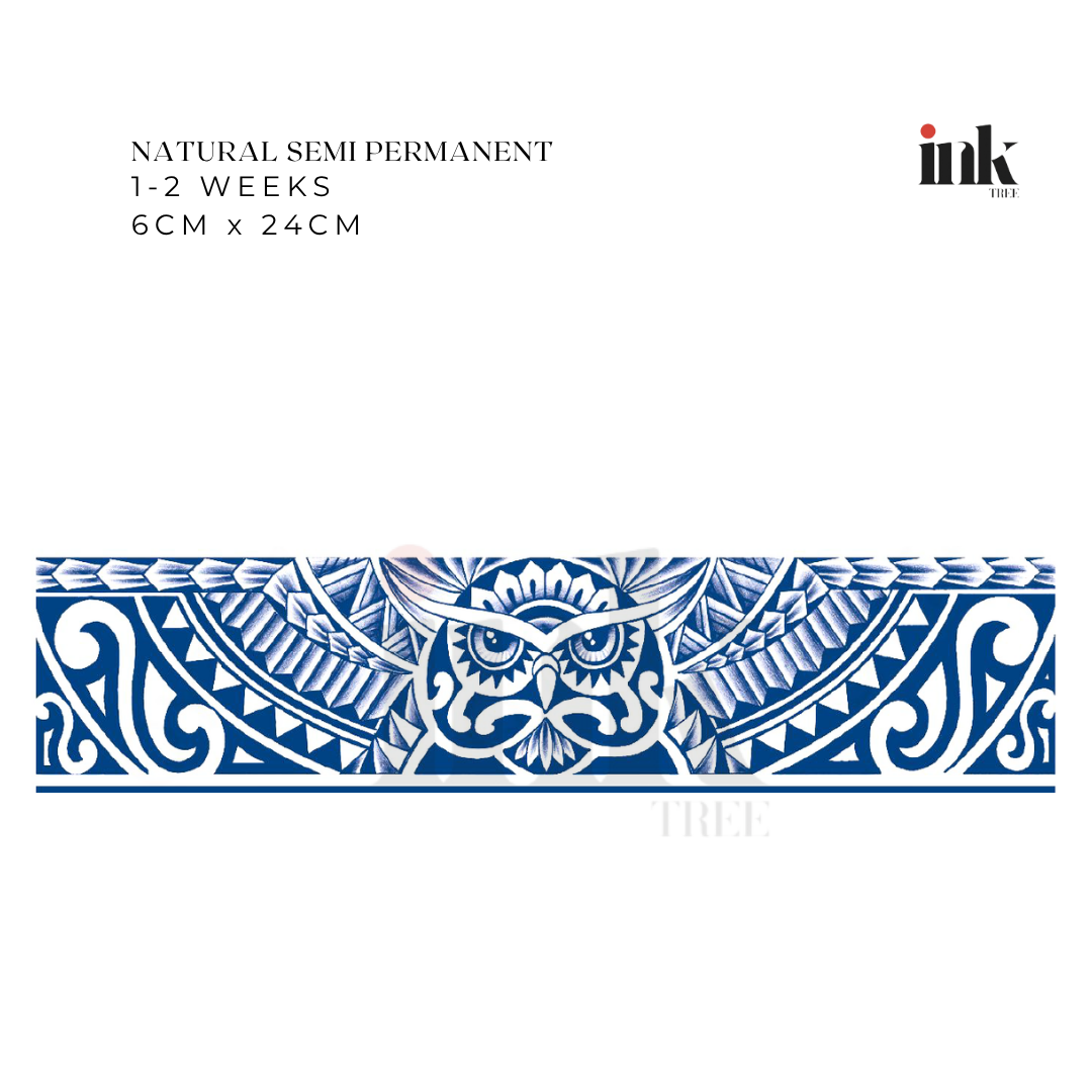 Tribal Owl Wrist Band Temporary Tattoo