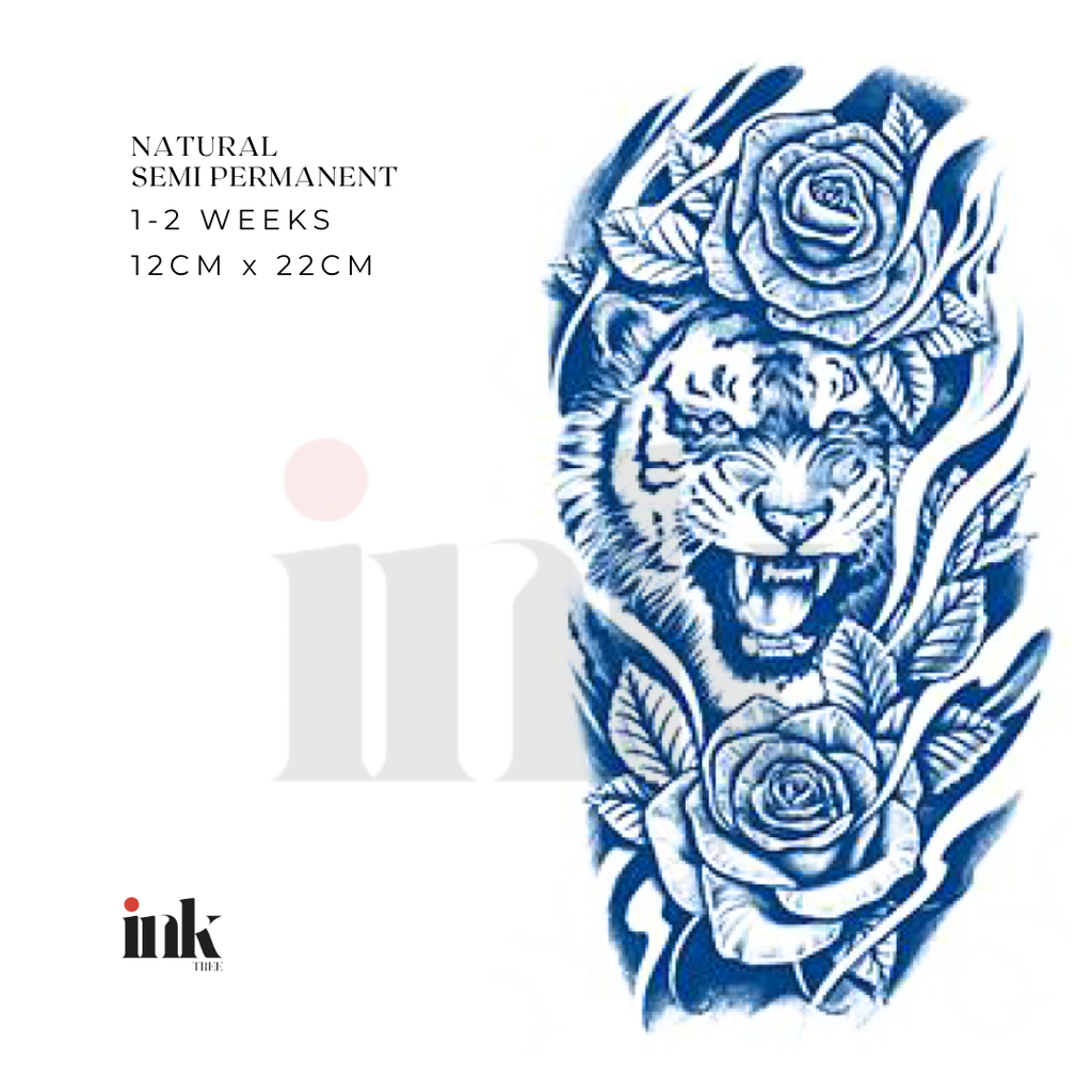 Tiger & Roses Temporary Tattoo (Large)