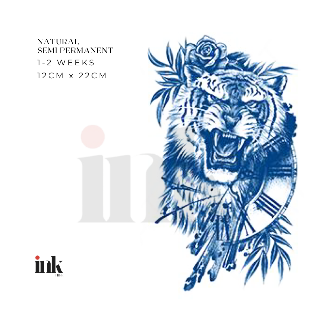 Tiger & Clock Temporary Tattoo (Large)