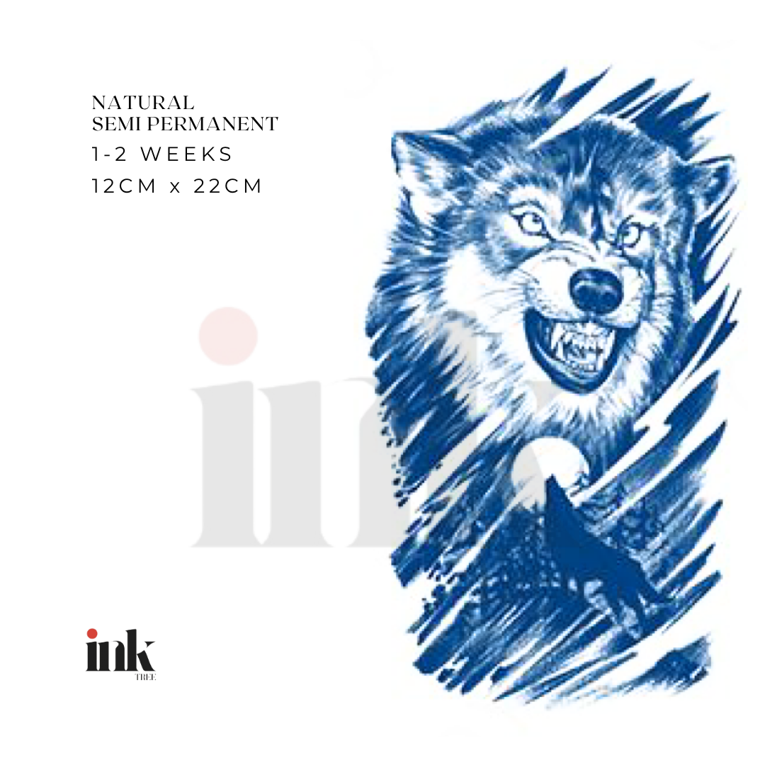 Wolf & Moon Temporary Tattoo (Large)