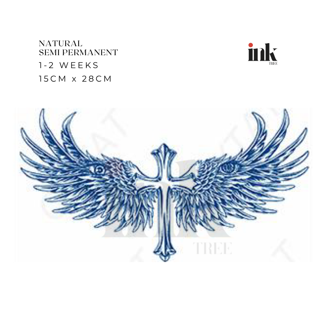 Cross & Angel Wings Temporary Tattoo (Full Chest)